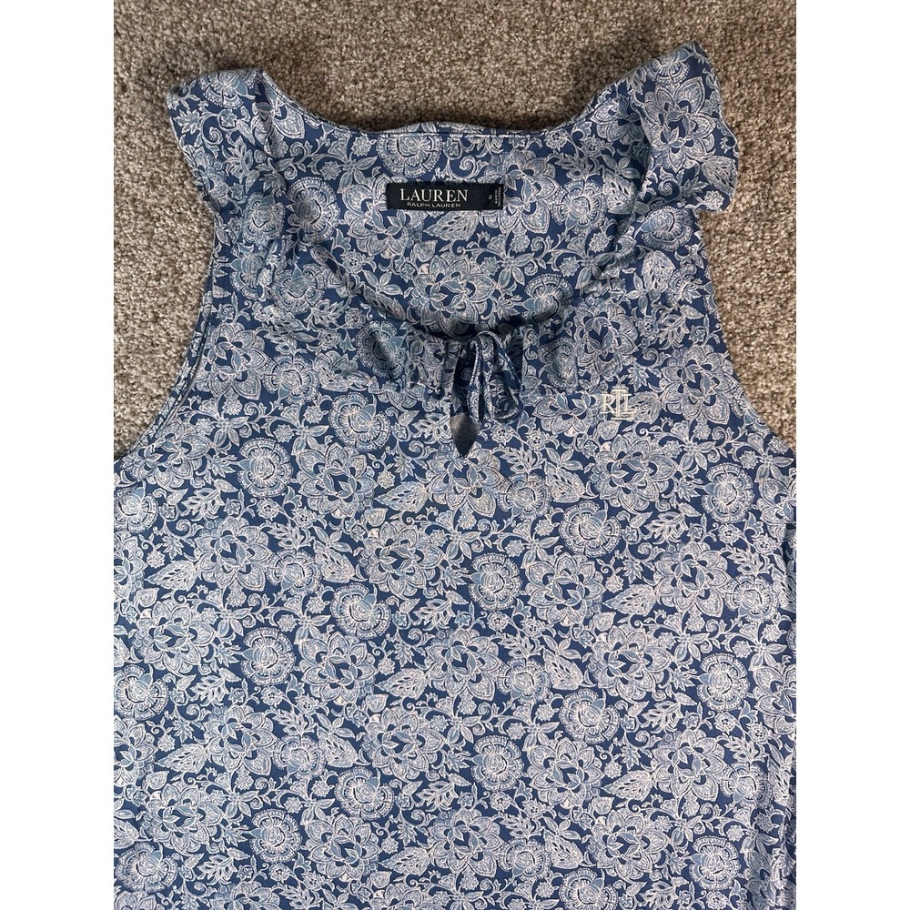 Ralph Lauren Floral Paisley Blue Dress Ruffled Evening Gown Cotton Blend M NWT